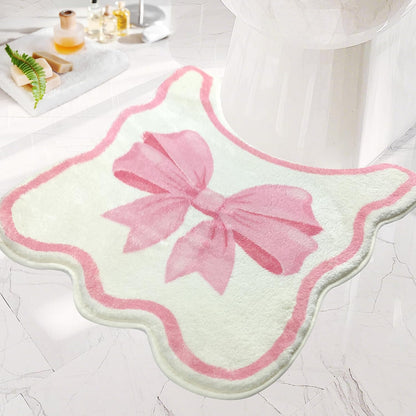 SHIYUE Toilet Rugs U Shaped, Contour Cute Bathroom Mat for Non Slip Around Bath Rug, Extra Thick Soft Microfiber Aesthetic Floor Mats (20"x22" Pink Bow)