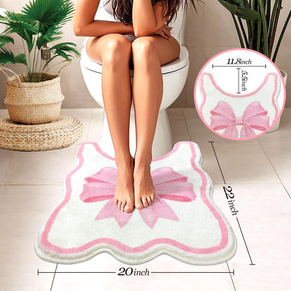 SHIYUE Toilet Rugs U Shaped, Contour Cute Bathroom Mat for Non Slip Around Bath Rug, Extra Thick Soft Microfiber Aesthetic Floor Mats (20"x22" Pink Bow)
