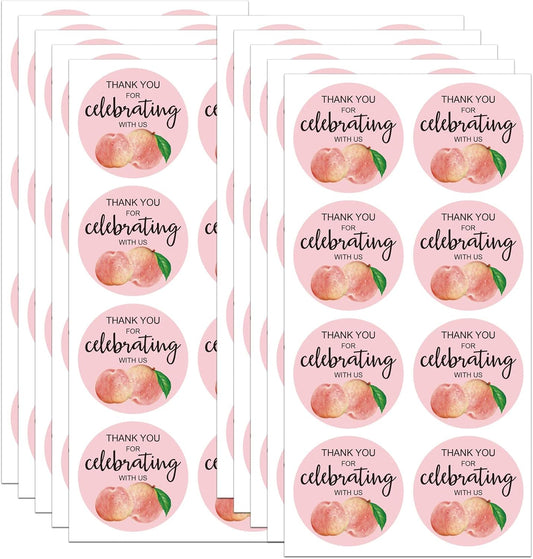 Peach Thank You Stickers 2 Inch 120Pcs Party Favor Labels | Peach Birthday Baby Shower Bridal Stickers - Semi Gloss Labels for Favor Bags, Gift Boxes, Envelopes