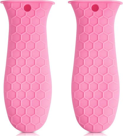 2pcs Silicone Handle Cover for Cast Iron Skillet Kitchen Silicone Handles for Pots and Pans Non-Slip Pot Holder Sleeve for Fry Pan Griddles Metal Aluminum Cookware(Pink)