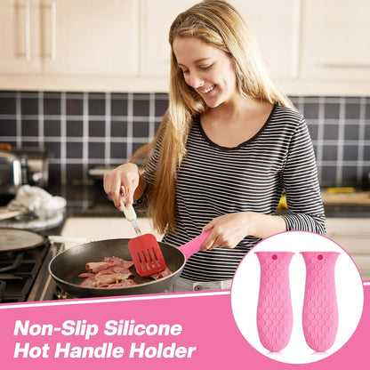 2pcs Silicone Handle Cover for Cast Iron Skillet Kitchen Silicone Handles for Pots and Pans Non-Slip Pot Holder Sleeve for Fry Pan Griddles Metal Aluminum Cookware(Pink)