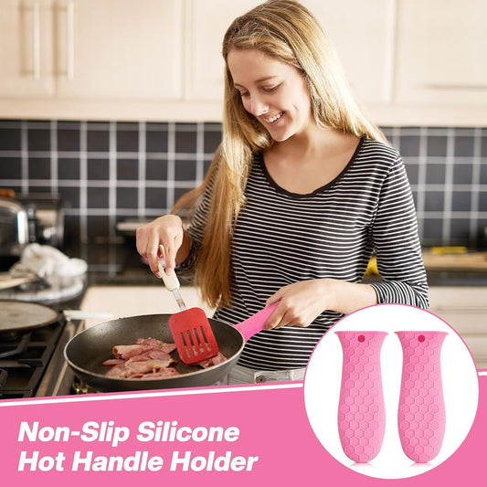 2pcs Silicone Handle Cover for Cast Iron Skillet Kitchen Silicone Handles for Pots and Pans Non-Slip Pot Holder Sleeve for Fry Pan Griddles Metal Aluminum Cookware(Pink)