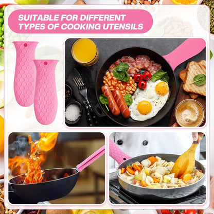 2pcs Silicone Handle Cover for Cast Iron Skillet Kitchen Silicone Handles for Pots and Pans Non-Slip Pot Holder Sleeve for Fry Pan Griddles Metal Aluminum Cookware(Pink)
