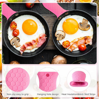 2pcs Silicone Handle Cover for Cast Iron Skillet Kitchen Silicone Handles for Pots and Pans Non-Slip Pot Holder Sleeve for Fry Pan Griddles Metal Aluminum Cookware(Pink)