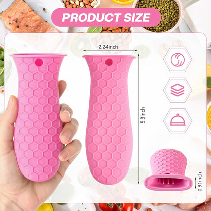 2pcs Silicone Handle Cover for Cast Iron Skillet Kitchen Silicone Handles for Pots and Pans Non-Slip Pot Holder Sleeve for Fry Pan Griddles Metal Aluminum Cookware(Pink)