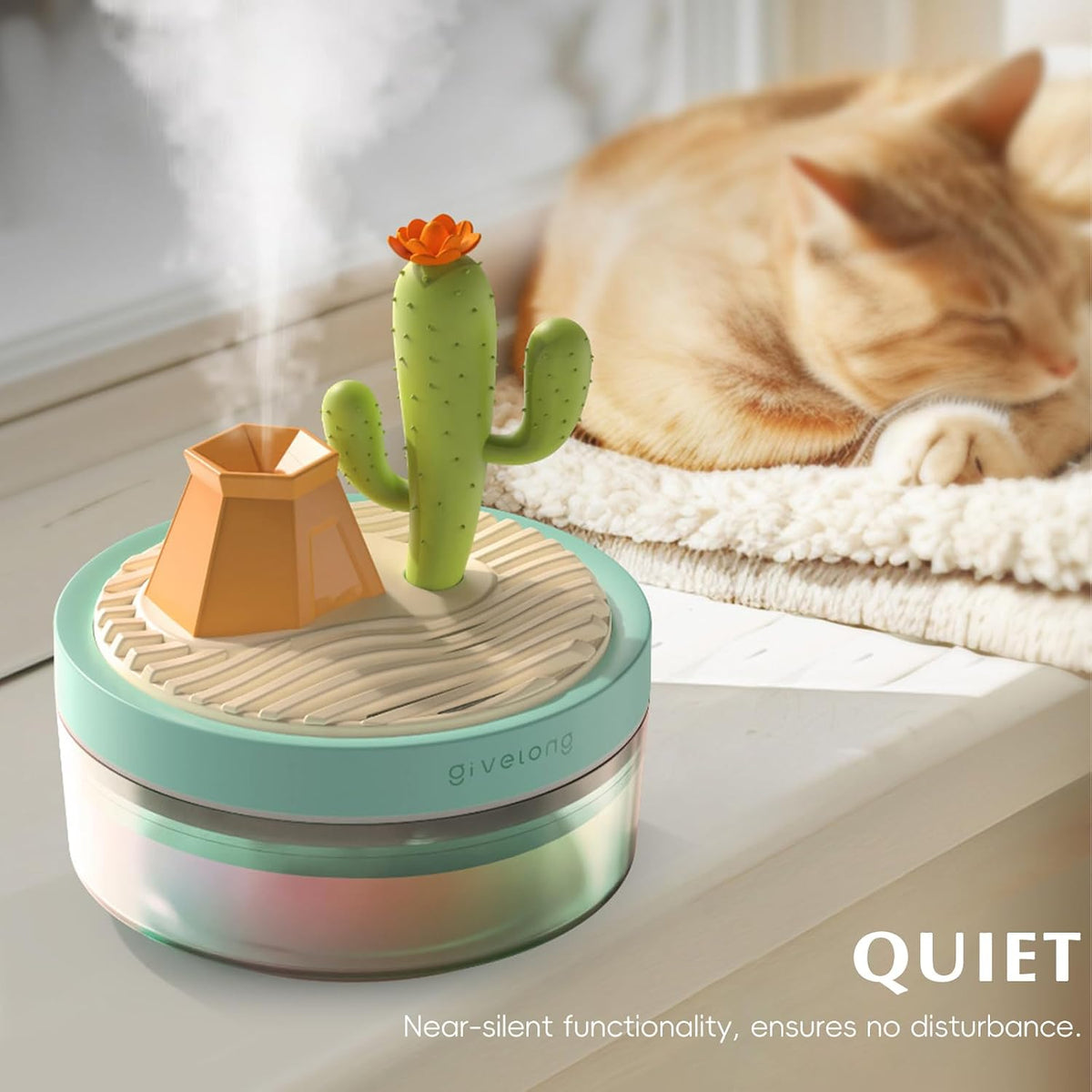 Mini Humidifier Bedroom Quiet Air Humidifier with Landscape Decoration for Nursery Office Small Room and Plant - Night Lights, Auto Shut-off, Two Spray Modes (Pink cherry tree)