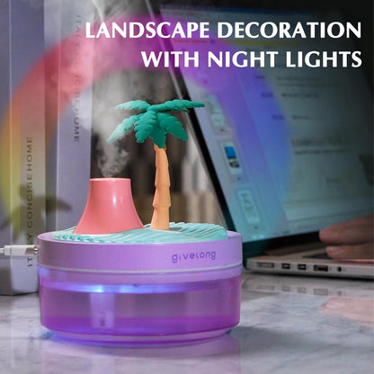 Mini Humidifier Bedroom Quiet Air Humidifier with Landscape Decoration for Nursery Office Small Room and Plant - Night Lights, Auto Shut-off, Two Spray Modes (Pink cherry tree)