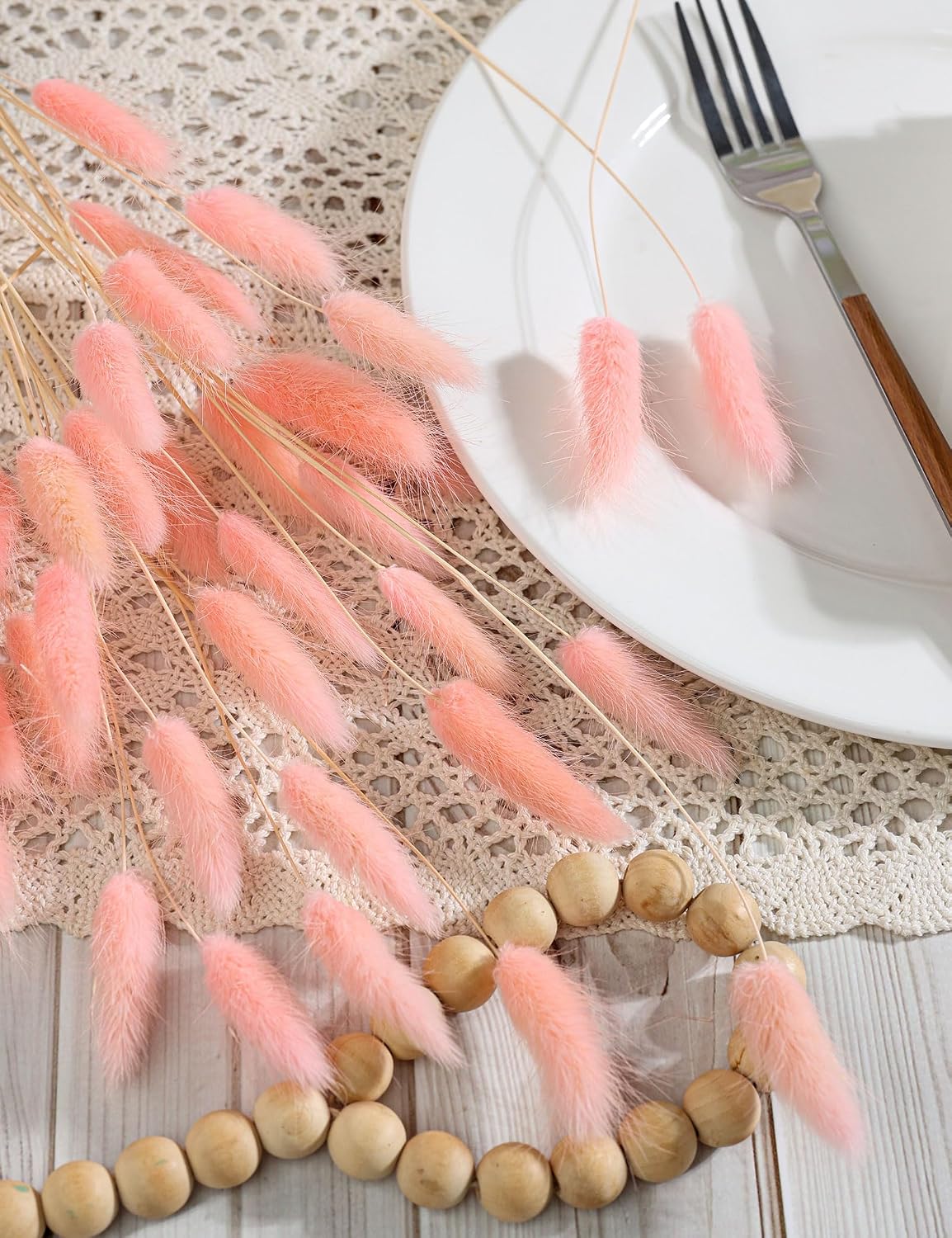 120pcs Dried Bunny Tail, Pink Bunny Tail, Natural Bulk Dried Flowers for DIY Bohemian Wedding Rustic Party Decoration, Home Decoration, Vase Decoration, Wreaths, Cake Decoration. (Pink)