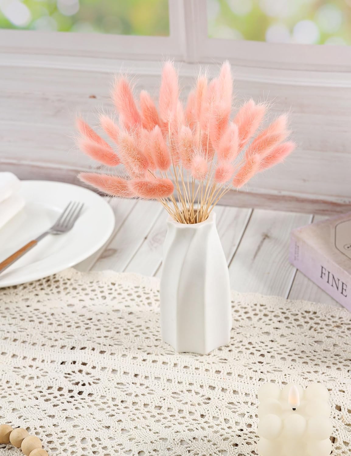120pcs Dried Bunny Tail, Pink Bunny Tail, Natural Bulk Dried Flowers for DIY Bohemian Wedding Rustic Party Decoration, Home Decoration, Vase Decoration, Wreaths, Cake Decoration. (Pink)