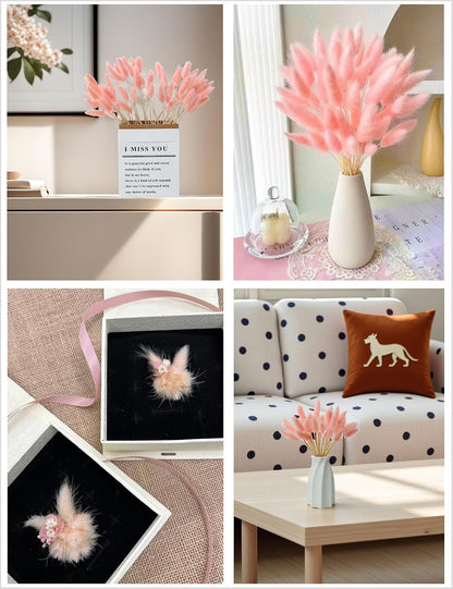 120pcs Dried Bunny Tail, Pink Bunny Tail, Natural Bulk Dried Flowers for DIY Bohemian Wedding Rustic Party Decoration, Home Decoration, Vase Decoration, Wreaths, Cake Decoration. (Pink)
