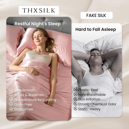 100% Mulberry Silk Sheet Set, 7A+ Silk Sheet Set Soft Breathable, Luxury Bedding (1 Flat Sheet, 1 Fitted Sheet, 2 Pillow Shams) California King, Charming Pink