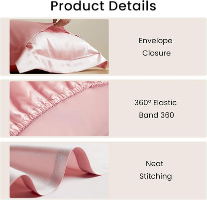 100% Mulberry Silk Sheet Set, 7A+ Silk Sheet Set Soft Breathable, Luxury Bedding (1 Flat Sheet, 1 Fitted Sheet, 2 Pillow Shams) California King, Charming Pink