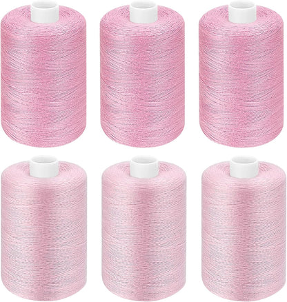 Pink Thread for Sewing | 6 Spools of 1000 Yards Polyester Quilting Thread | All Purpose Sewing Thread Black; 6 Rolls x1000 Yards Polyester Quilting Thread for Sewing Machine; Hand Stitching Embroidery