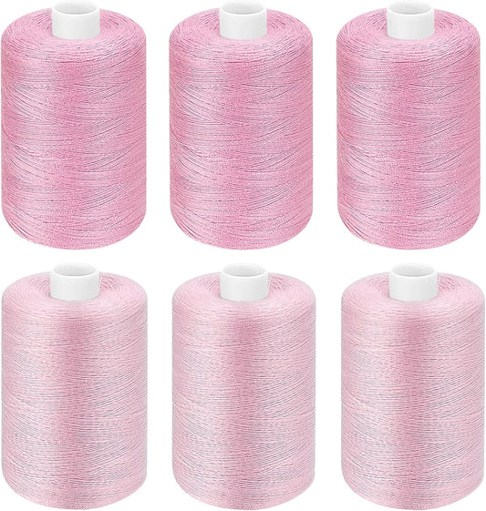 Pink Thread for Sewing | 6 Spools of 1000 Yards Polyester Quilting Thread | All Purpose Sewing Thread Black; 6 Rolls x1000 Yards Polyester Quilting Thread for Sewing Machine; Hand Stitching Embroidery