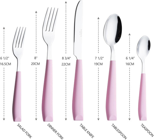 ANNOVA Silverware Set Stainless Steel Colorful Handle Tableware Kitchen Flatware Set Utensils, Includes Dinner Knives, Forks, Spoons, Salad Forks & Dessert Spoons (Light Pink, 20 Pieces)