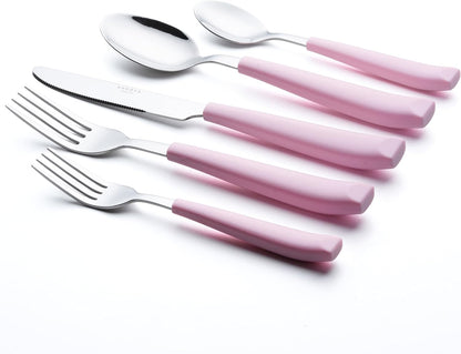 ANNOVA Silverware Set Stainless Steel Colorful Handle Tableware Kitchen Flatware Set Utensils, Includes Dinner Knives, Forks, Spoons, Salad Forks & Dessert Spoons (Light Pink, 20 Pieces)