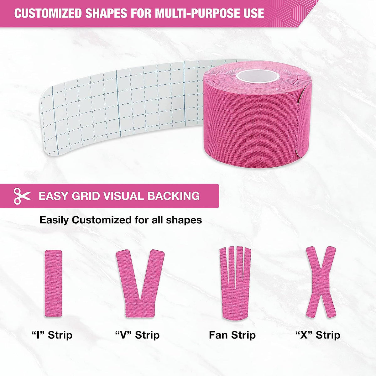 EVERLIT [Single] Pre-Cut Elastic Cotton Kinesiology Therapeutic Athletic Sports Tape, for Pain Relief and Support, 20 Precut 10” Strips (Pink)