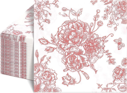 100Pc Pink Floral Napkins for Decorations Cocktail Napkins Disposable Paper Beverage Napkin Butterfly Dessert Napkin Decorative Dinner Napkin for Wedding Bridal Baby Shower Birthday Tea Party