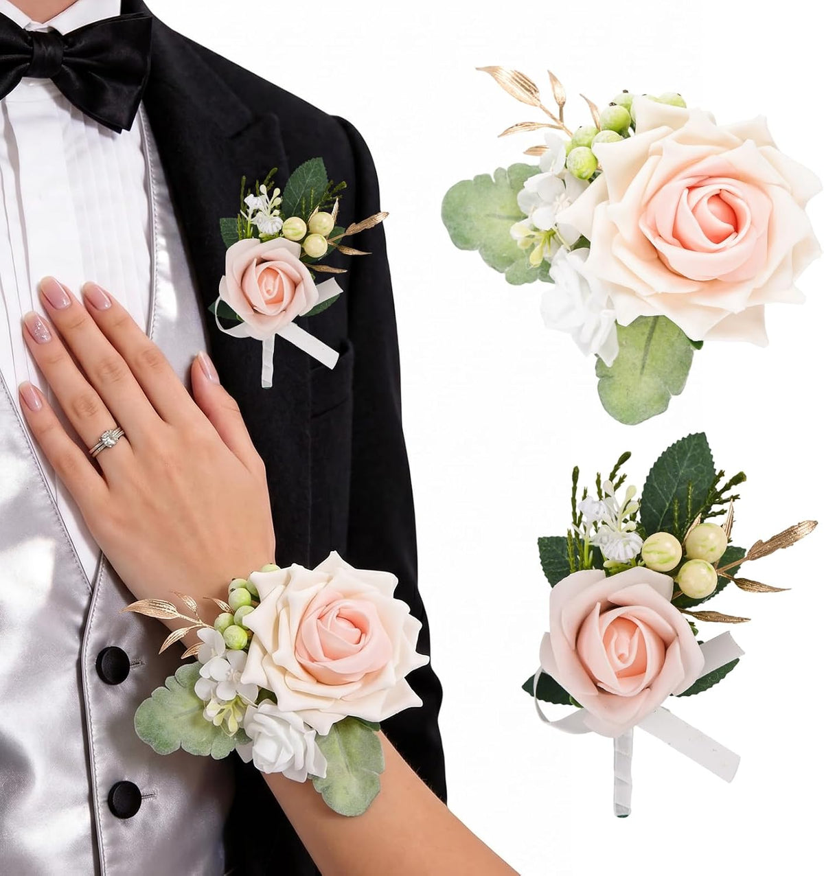 Rose Wrist Corsage Bride Corsage Wristlet Band for Girls Wedding Prom Flower Accessories Suit Decorations