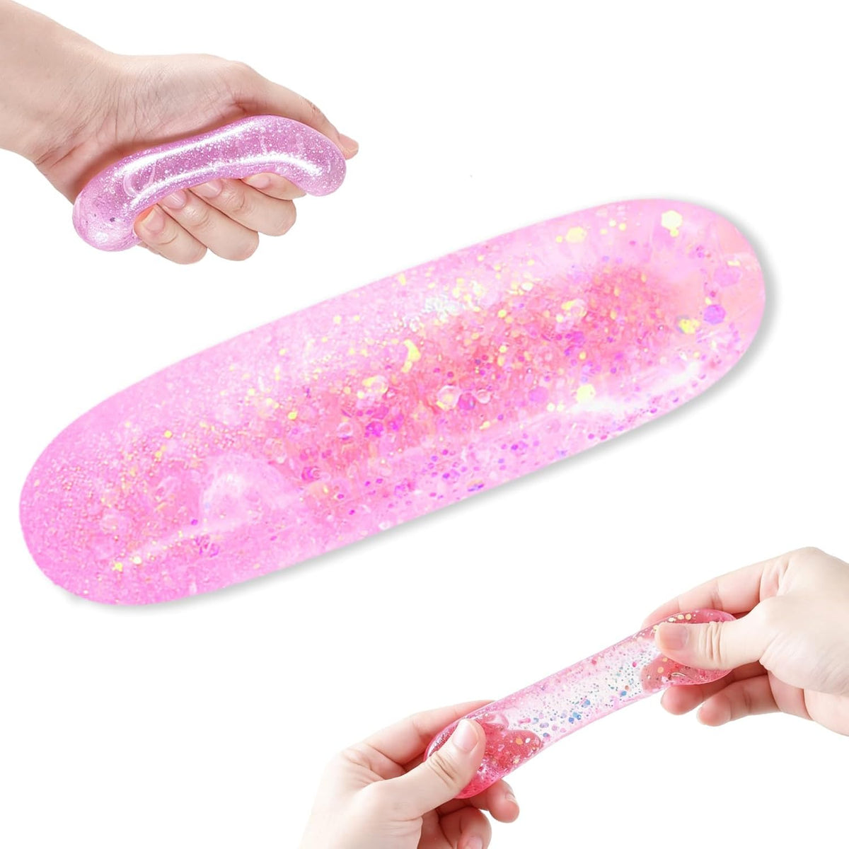 Pink Squishy Stress Capsule, Glitter Sensory Fidget Toy for Kids & Adults