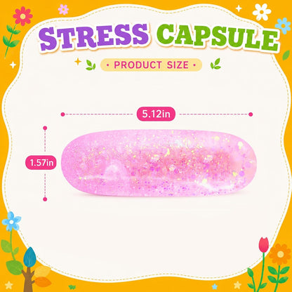 Pink Squishy Stress Capsule, Glitter Sensory Fidget Toy for Kids & Adults
