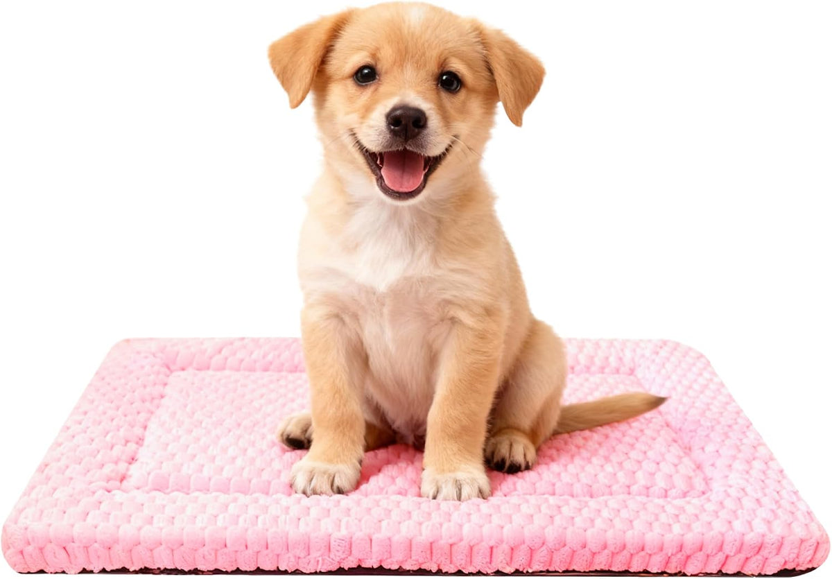 Dog Bed Mat,Reversible & Ultra Soft Kennel Pad-Machine Washable Pet Bed for Dogs & Cats-All-Weather Crate Liner for Crates,Carriers & Travel (Pink, 24" L x 18" W x 1.5" Th)