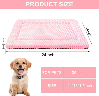 Dog Bed Mat,Reversible & Ultra Soft Kennel Pad-Machine Washable Pet Bed for Dogs & Cats-All-Weather Crate Liner for Crates,Carriers & Travel (Pink, 24" L x 18" W x 1.5" Th)