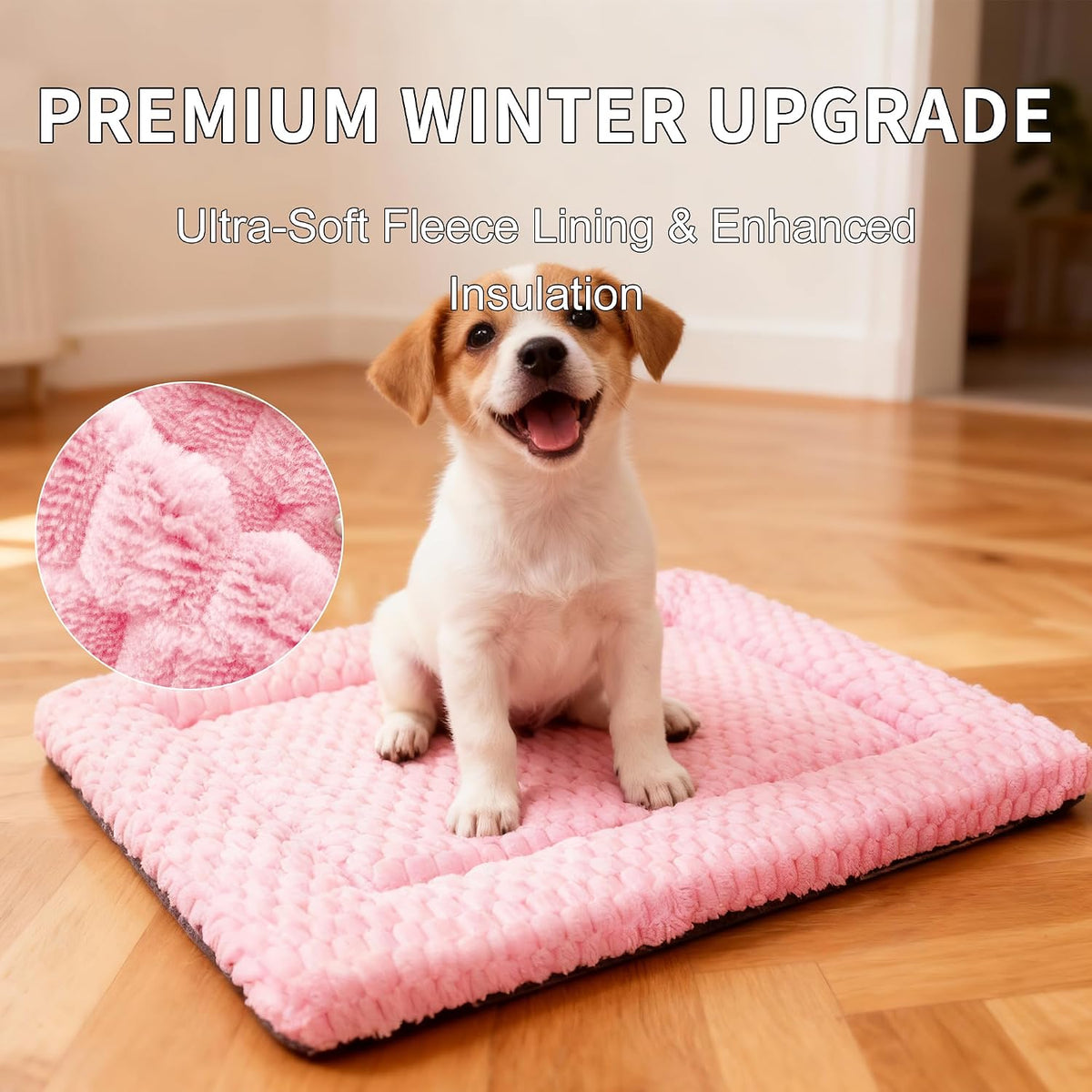 Dog Bed Mat,Reversible & Ultra Soft Kennel Pad-Machine Washable Pet Bed for Dogs & Cats-All-Weather Crate Liner for Crates,Carriers & Travel (Pink, 24" L x 18" W x 1.5" Th)