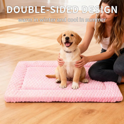 Dog Bed Mat,Reversible & Ultra Soft Kennel Pad-Machine Washable Pet Bed for Dogs & Cats-All-Weather Crate Liner for Crates,Carriers & Travel (Pink, 24" L x 18" W x 1.5" Th)