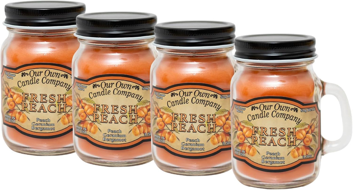 Fresh Peach Scented Mini Mason Jar Candles, Our Own Candle Company, 4 Pack