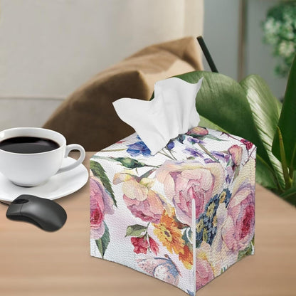Pink Flower Tissue Box Holder Square Tissue Box Cover Facial Tissue Box Covers Cube Napkin Organizer Dispenser for Bedroom Office Bathroom Decor