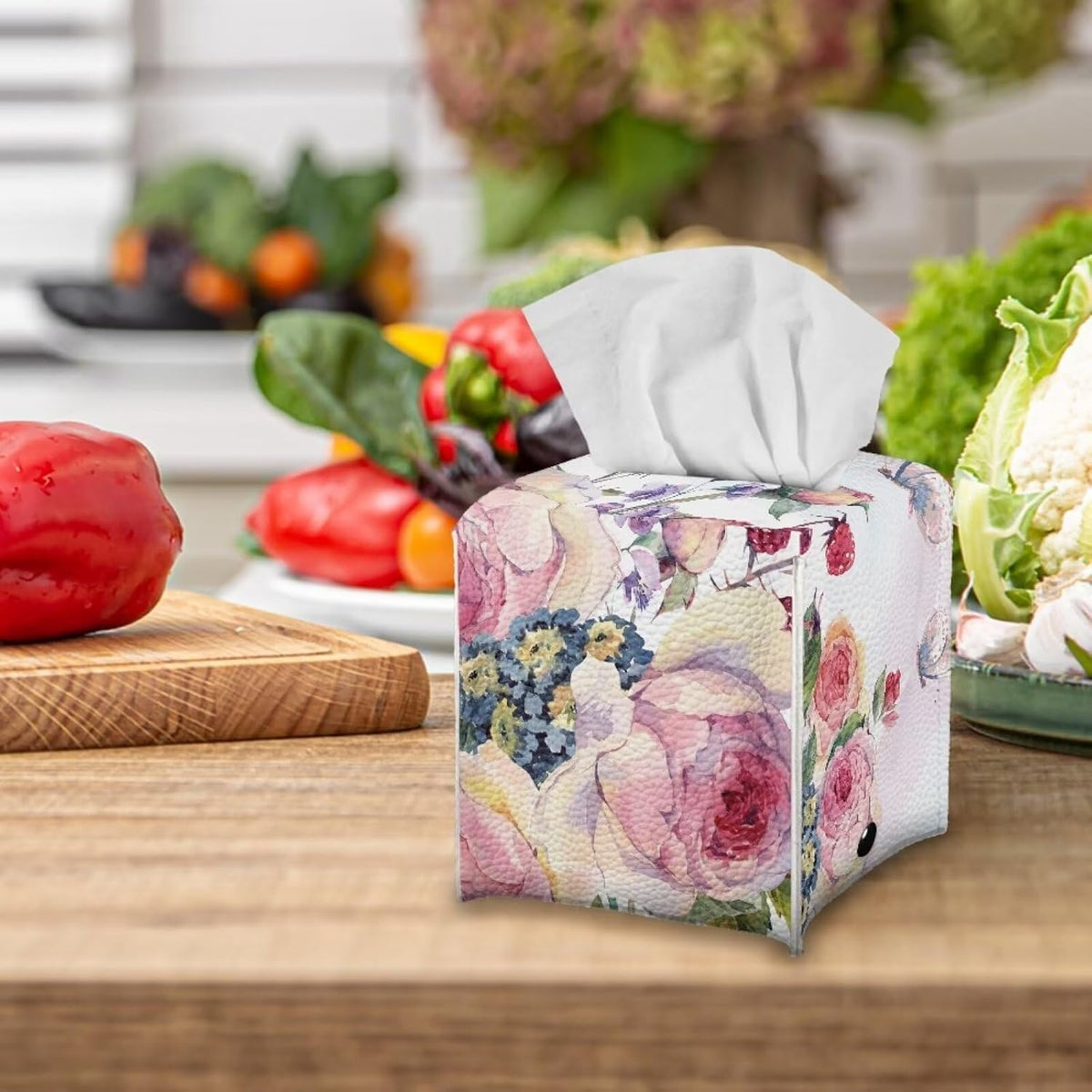 Pink Flower Tissue Box Holder Square Tissue Box Cover Facial Tissue Box Covers Cube Napkin Organizer Dispenser for Bedroom Office Bathroom Decor