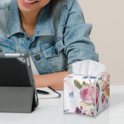 Pink Flower Tissue Box Holder Square Tissue Box Cover Facial Tissue Box Covers Cube Napkin Organizer Dispenser for Bedroom Office Bathroom Decor