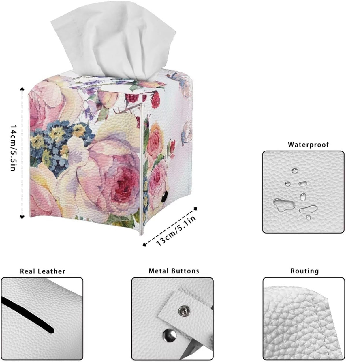 Pink Flower Tissue Box Holder Square Tissue Box Cover Facial Tissue Box Covers Cube Napkin Organizer Dispenser for Bedroom Office Bathroom Decor