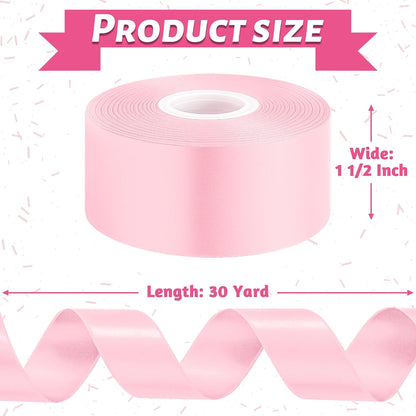 1 1/2 in 30 Yards Pink Satin Ribbon for Gift Wrapping Wedding Decor Crafts