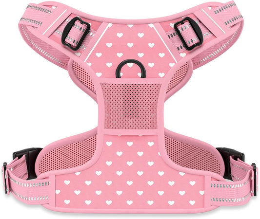 No Pull Dog Harness, Cute Reflective Small Sized Puppy Kitten Harness, Adjustable Soft Padded Vest for Small Dogs, Cats, Heavy Duty Pet Vest with Easy Control Handle for Walking, Pink Hearts