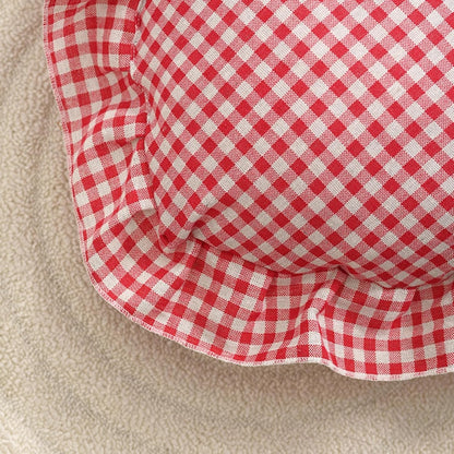 Heart Pillow, Pink White Gingham Heart Throw Pillow with Ruffle, Cute Love Checkered Decorative Heart Shaped Pillow Cushion for Sofa Couch Bed Living Room Bedroom