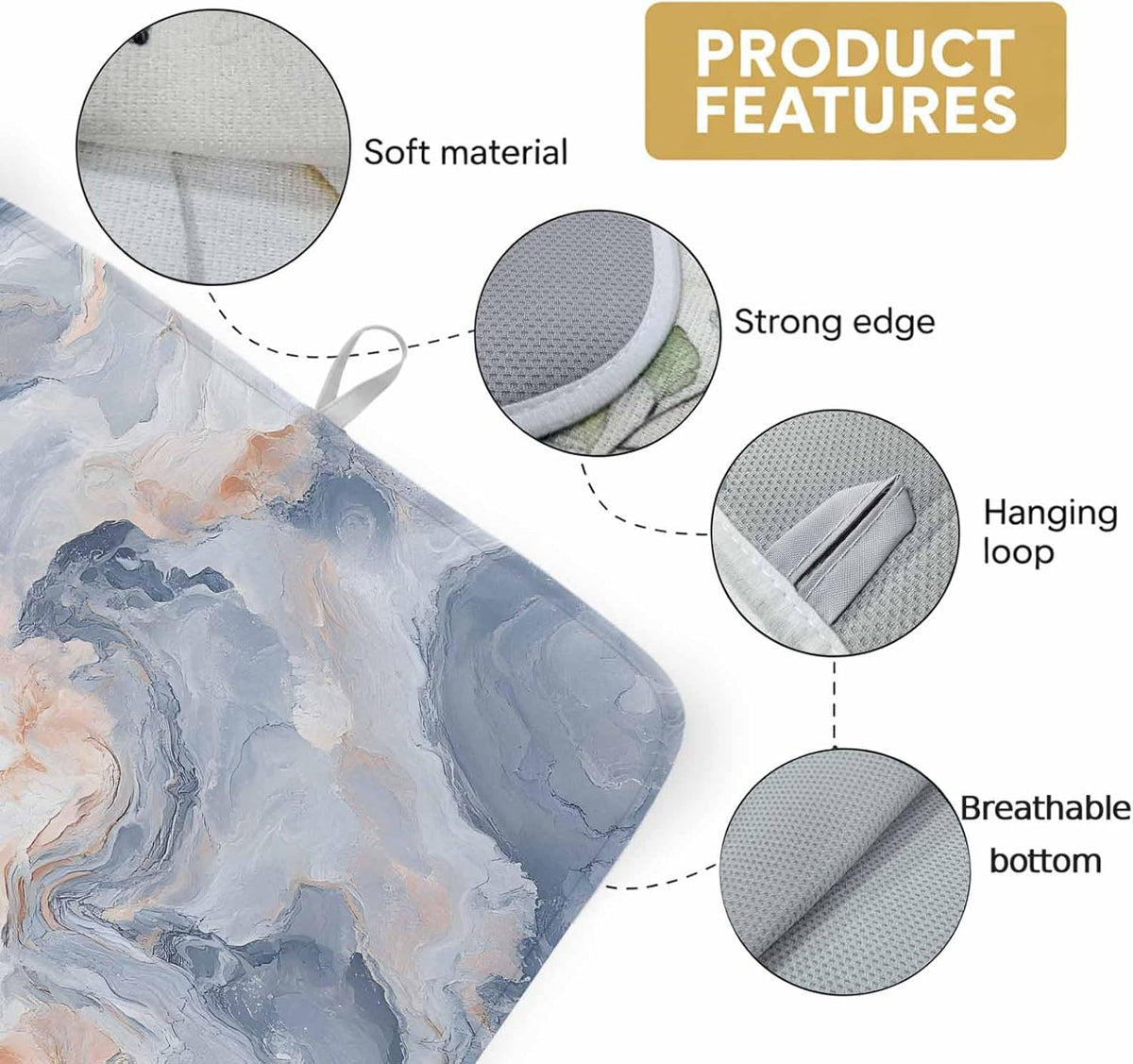 Dish Drying Mat Abstract Gray Pink Marble Texture Kitchen Counter Drying Pad for Dishes Glasses Cups and Cookware Modern Absorbent Dish Drying Mat Machine Washable Kitchen Accessories 16" x 18"