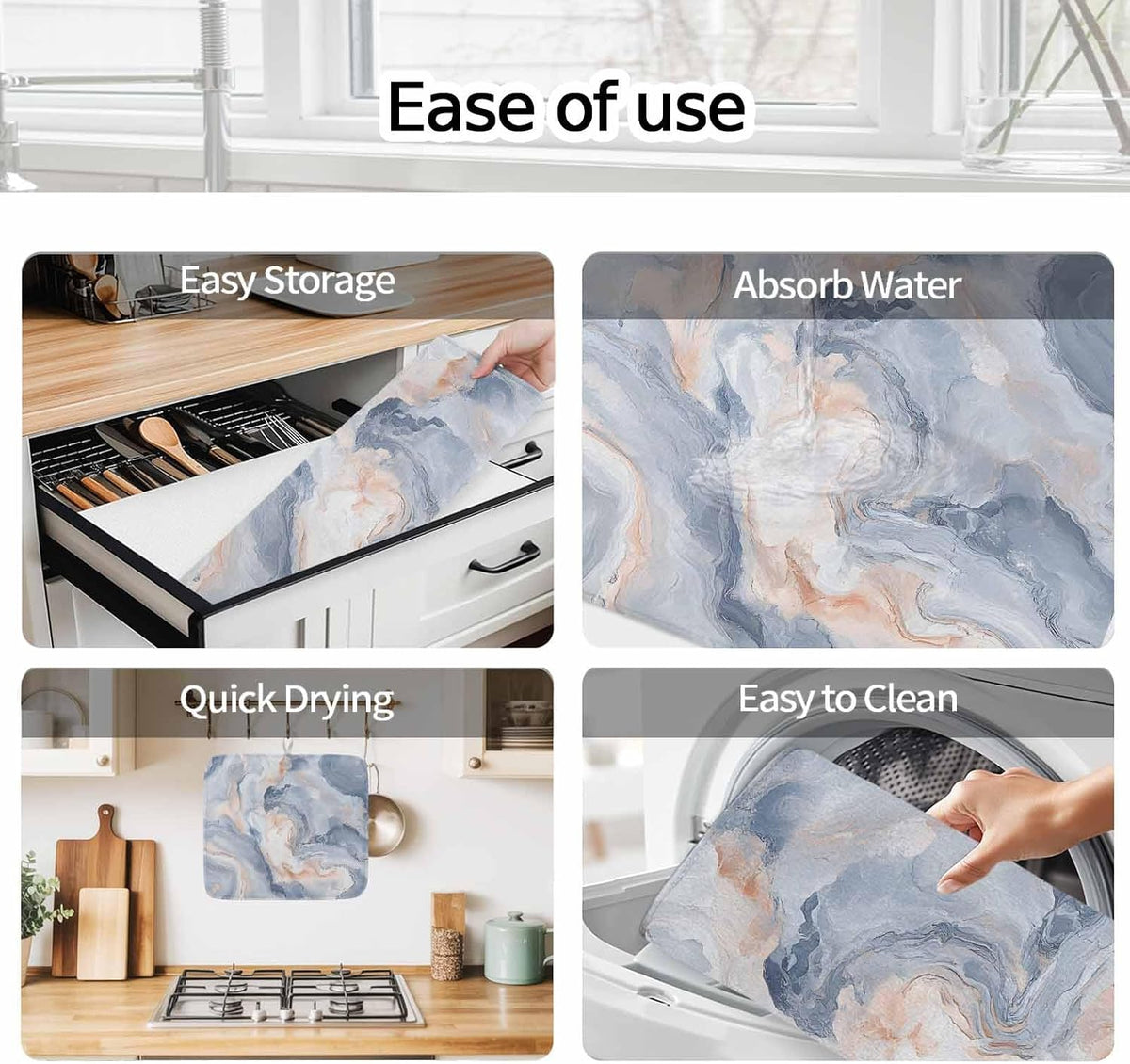 Dish Drying Mat Abstract Gray Pink Marble Texture Kitchen Counter Drying Pad for Dishes Glasses Cups and Cookware Modern Absorbent Dish Drying Mat Machine Washable Kitchen Accessories 16" x 18"
