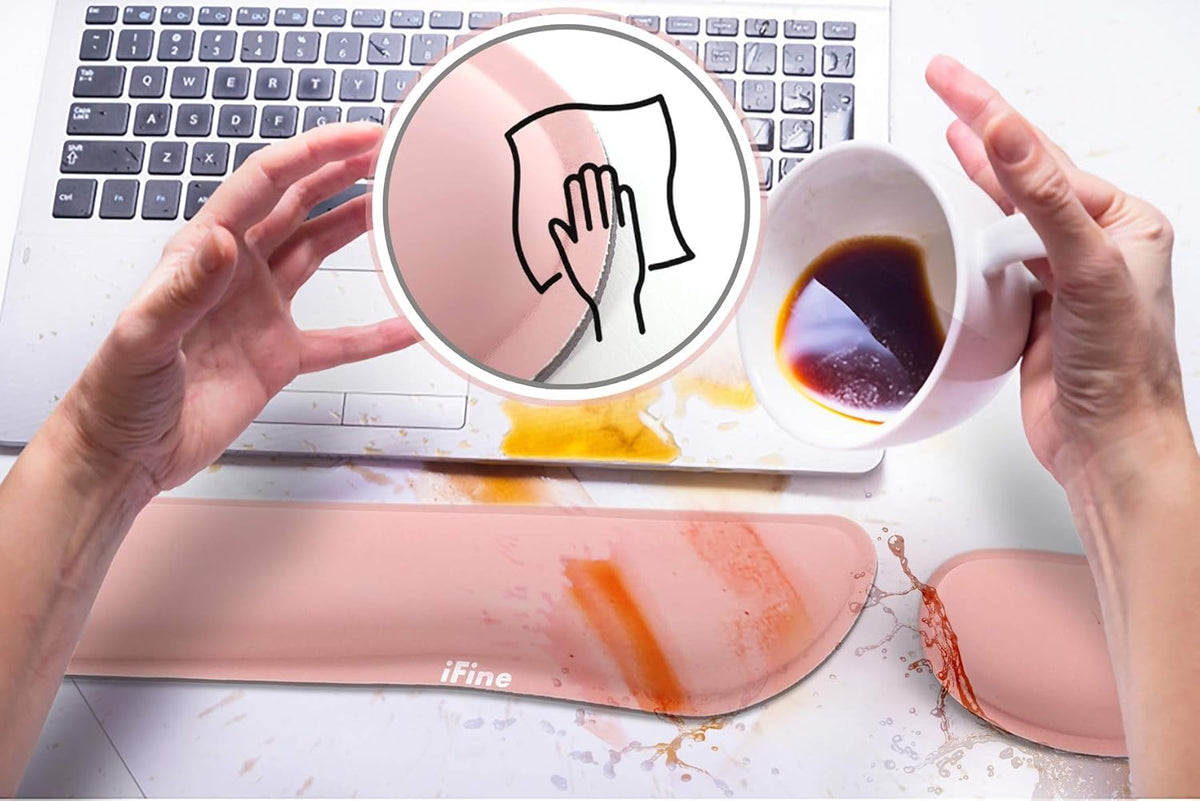 Upgrade Cleanable PU Leather Keyboard Wrist Rest Pad & Mouse Wrist Cushion Support for School, Office, Home, Computer, Laptop, Mac, Waterproof Lightweight Comfortable Pain Relief Typing -Pink