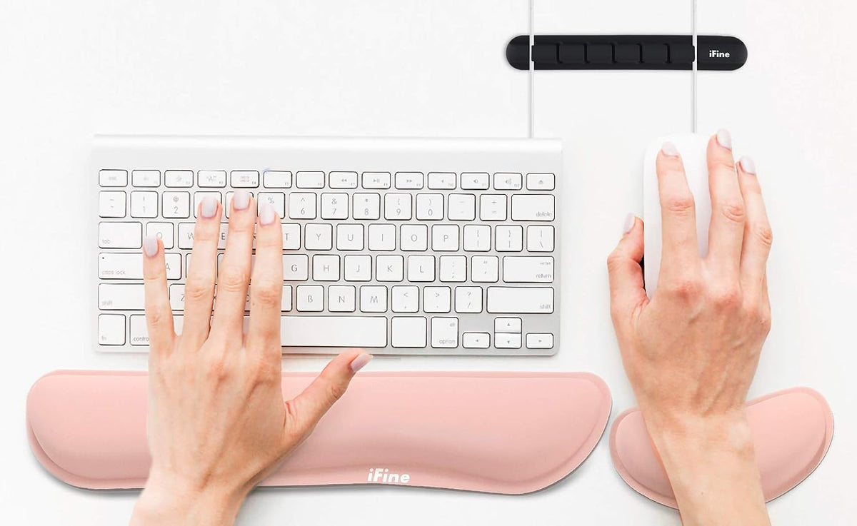 Upgrade Cleanable PU Leather Keyboard Wrist Rest Pad & Mouse Wrist Cushion Support for School, Office, Home, Computer, Laptop, Mac, Waterproof Lightweight Comfortable Pain Relief Typing -Pink