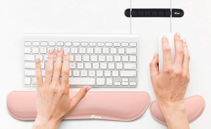 Upgrade Cleanable PU Leather Keyboard Wrist Rest Pad & Mouse Wrist Cushion Support for School, Office, Home, Computer, Laptop, Mac, Waterproof Lightweight Comfortable Pain Relief Typing -Pink
