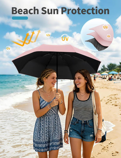 Compact Umbrella for Travel - Automatic Umbrellas for Rain & Sun Protection, Small Portable UV Umbrella for Car, Backpack, Walking, Folding Windproof Umbrellas for Kids, Women