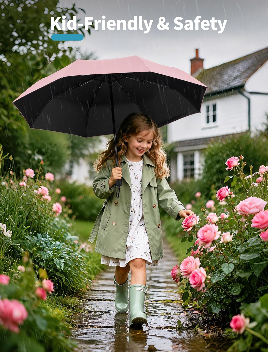 Compact Umbrella for Travel - Automatic Umbrellas for Rain & Sun Protection, Small Portable UV Umbrella for Car, Backpack, Walking, Folding Windproof Umbrellas for Kids, Women
