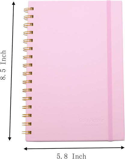 Spiral Notebook with Bandage and Inner Pockets, A5 PU Hardcover 8mm Ruled 70 Sheets/140 Pages Journals for Study and Office (Pink)