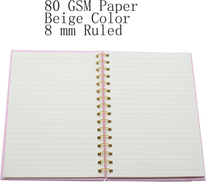Spiral Notebook with Bandage and Inner Pockets, A5 PU Hardcover 8mm Ruled 70 Sheets/140 Pages Journals for Study and Office (Pink)