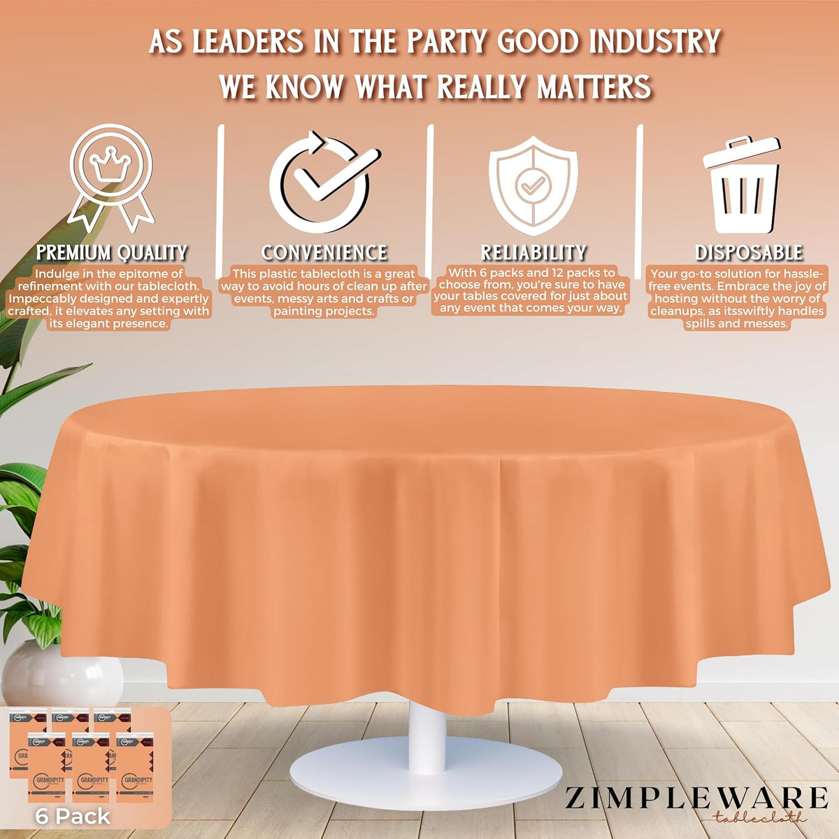 Premium Plastic Table Cloth Disposable Round 84in. 6 Pack