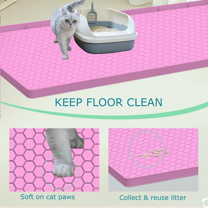 Cat Litter Mat for Litter Box, Silicone Large Cat Litter Trapping Mat - 25x19 in, Waterproof & Non-Slip, Durable & Easy Clean, Pink