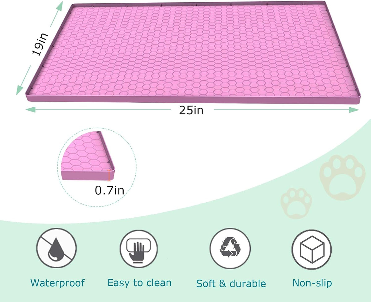 Cat Litter Mat for Litter Box, Silicone Large Cat Litter Trapping Mat - 25x19 in, Waterproof & Non-Slip, Durable & Easy Clean, Pink