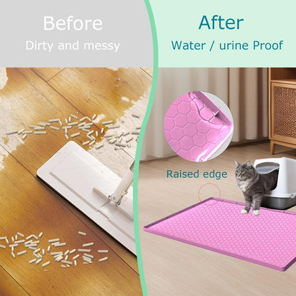 Cat Litter Mat for Litter Box, Silicone Large Cat Litter Trapping Mat - 25x19 in, Waterproof & Non-Slip, Durable & Easy Clean, Pink